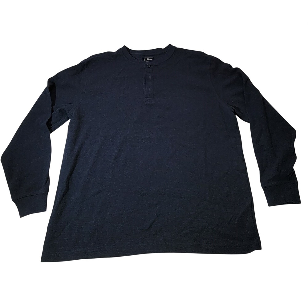 LL Bean Mens XL Navy Blue Waffle Knit Henley Shirt Long Sleeve Traditional Fit